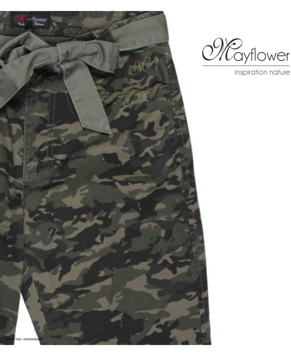MAYFLOWER MELBA1 - Pantacourt Femme Coton Camouflage Kaki