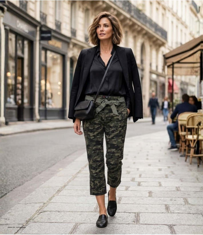 MAYFLOWER MELBA1 - Pantacourt Femme Coton Camouflage Kaki