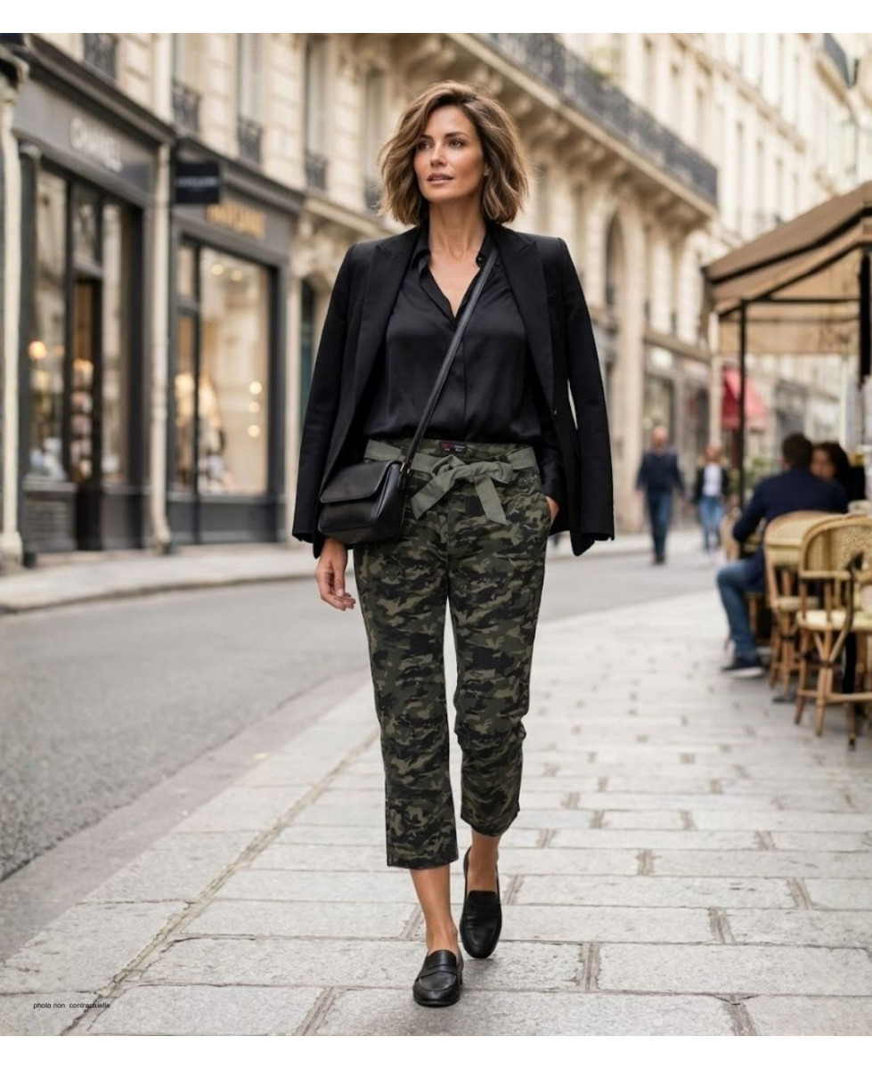 MAYFLOWER MELBA1 - Pantacourt Femme Coton Camouflage Kaki