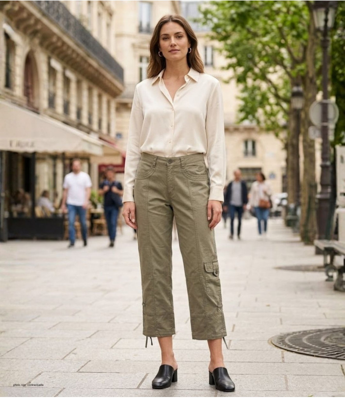 Pantacourt détente Femme MELINDA1 MAYFLOWER Kaki 100% Coton