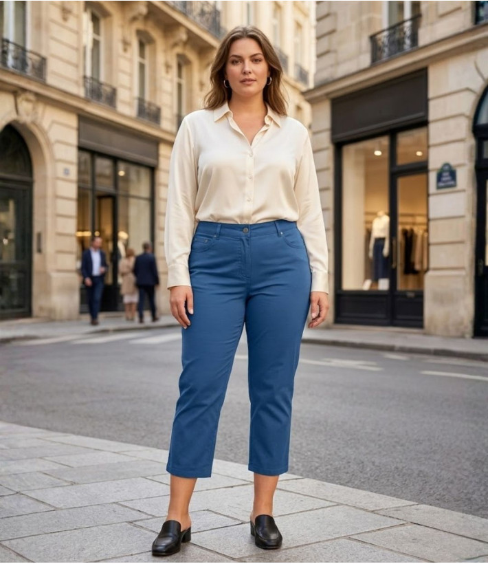 Pantacourt STRETCH Femme Bleu Indigo - Coton Extensible