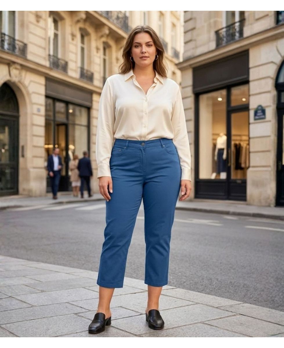 Pantacourt STRETCH Femme Bleu Indigo - Coton Extensible