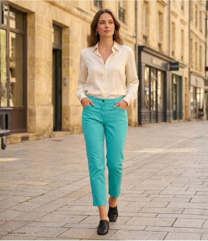 Pantacourt STRETCH Femme Vert Menthe - Coton Extensible