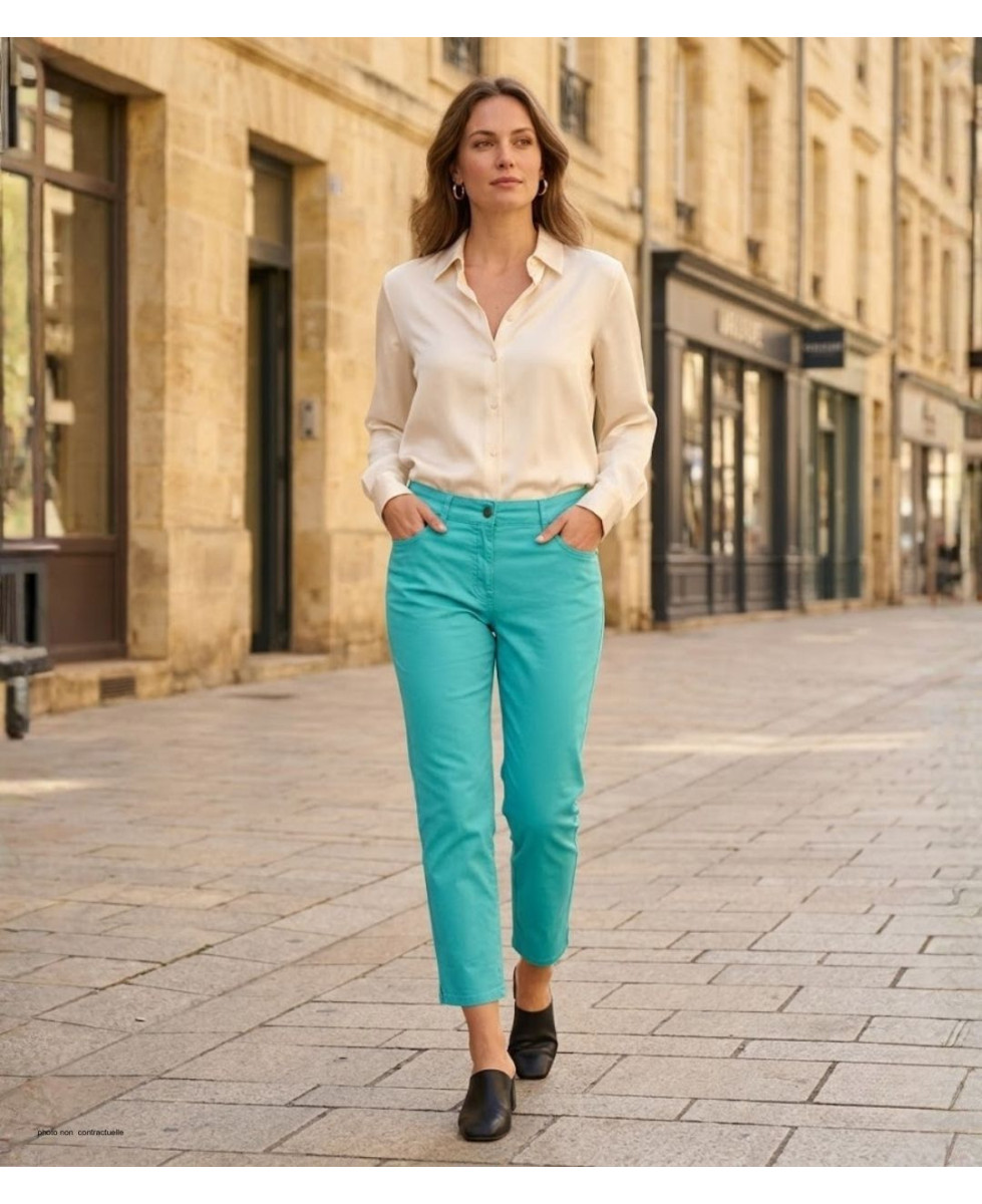 Pantacourt STRETCH Femme Vert Menthe - Coton Extensible