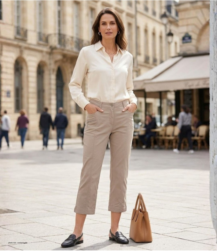 Pantacourt STRETCH Femme Beige - Coton & Zip Fantaisie