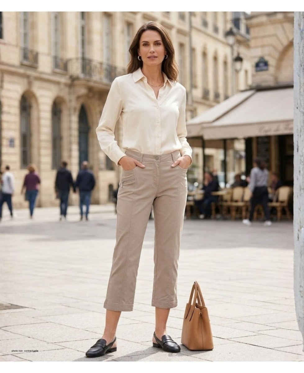 Pantacourt STRETCH Femme Beige - Coton & Zip Fantaisie