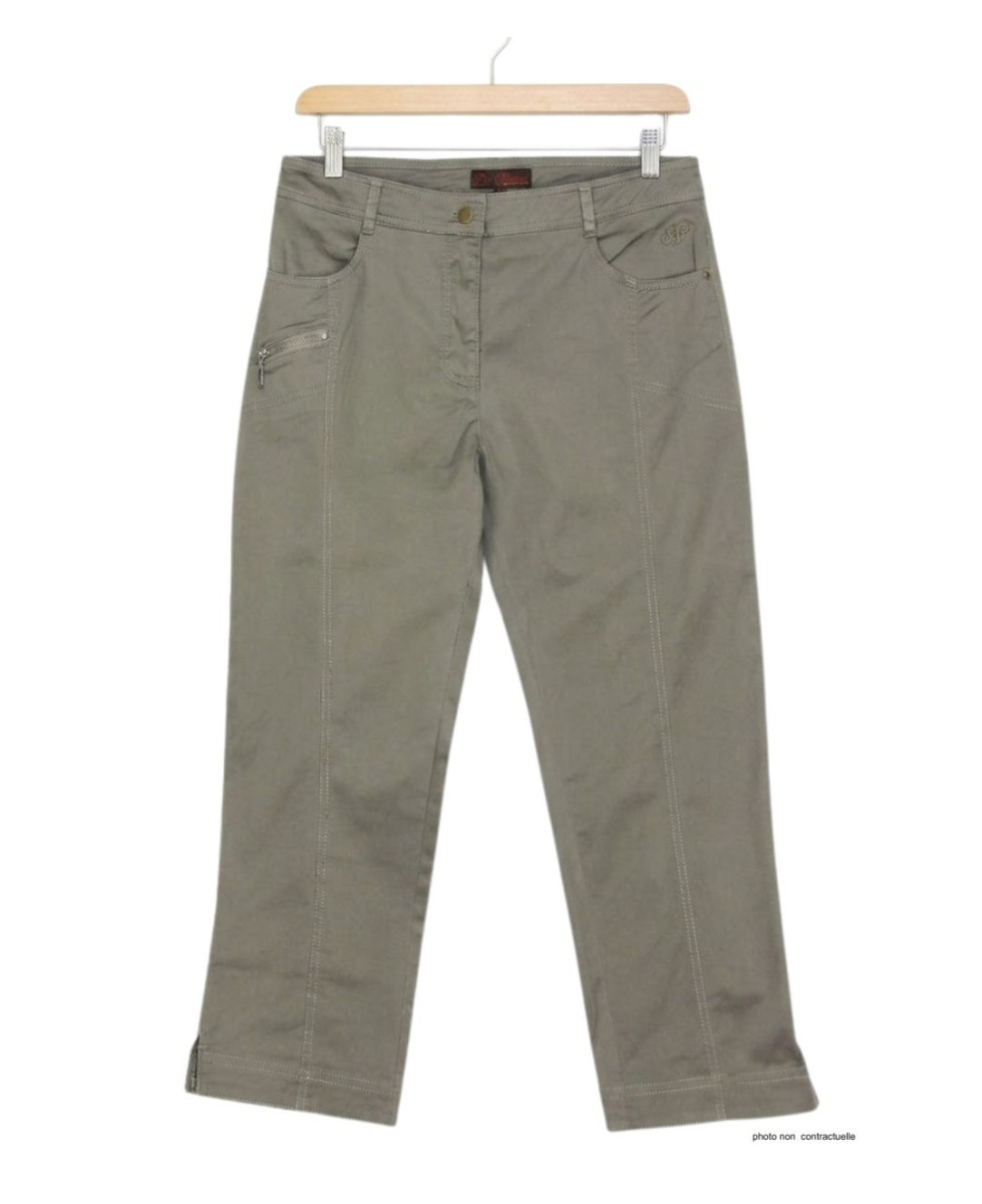 MAYFLOWER MONICA2 - Pantacourt Femme Kaki Coton Stretch