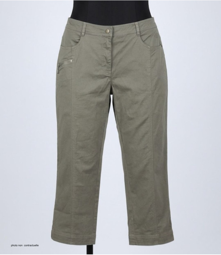 MAYFLOWER MONICA2 - Pantacourt Femme Kaki Coton Stretch