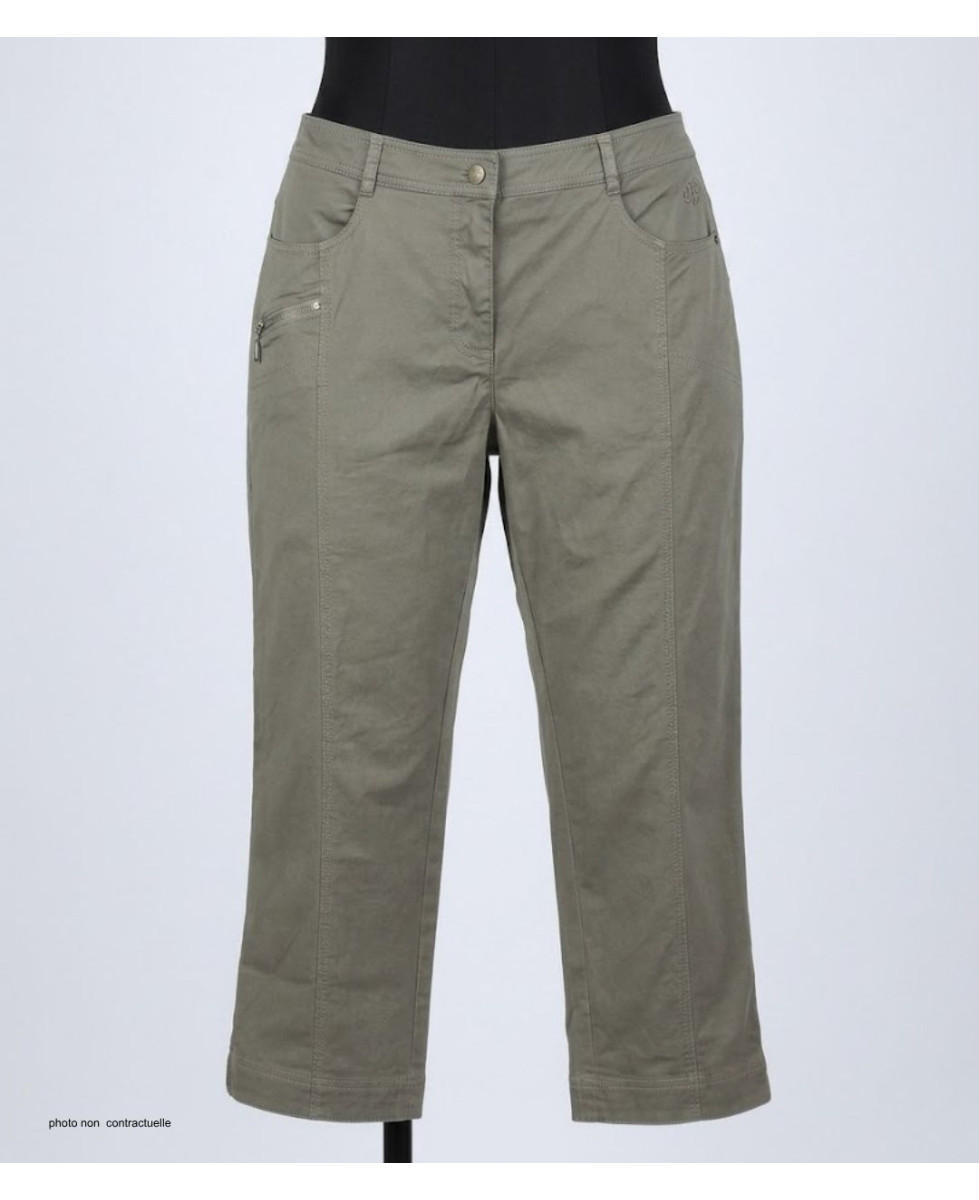 MAYFLOWER MONICA2 - Pantacourt Femme Kaki Coton Stretch