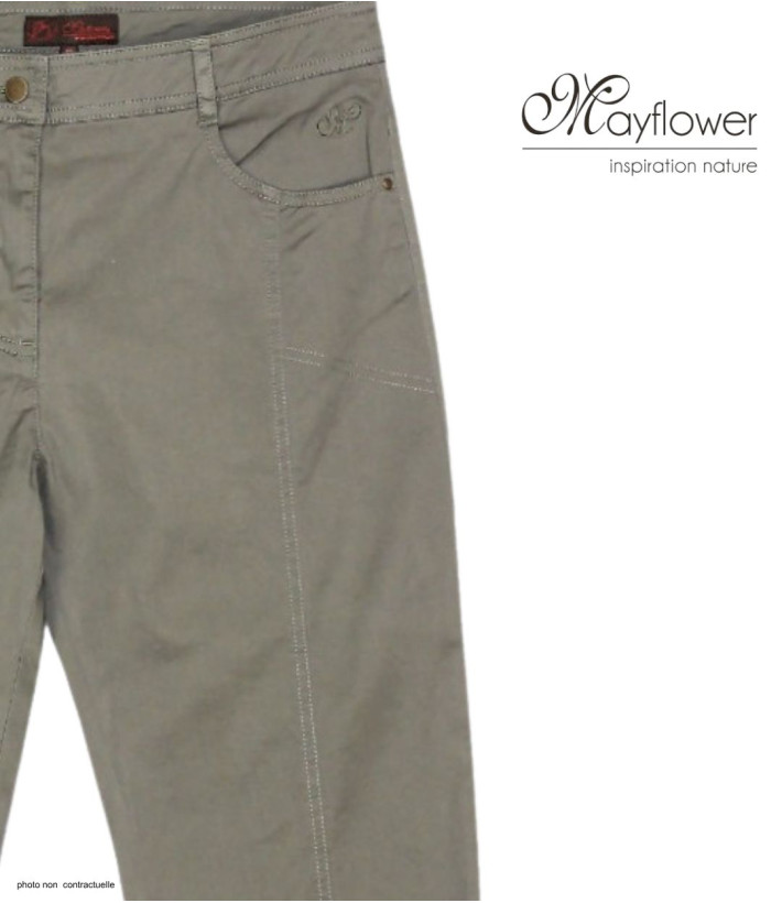 MAYFLOWER MONICA2 - Pantacourt Femme Kaki Coton Stretch