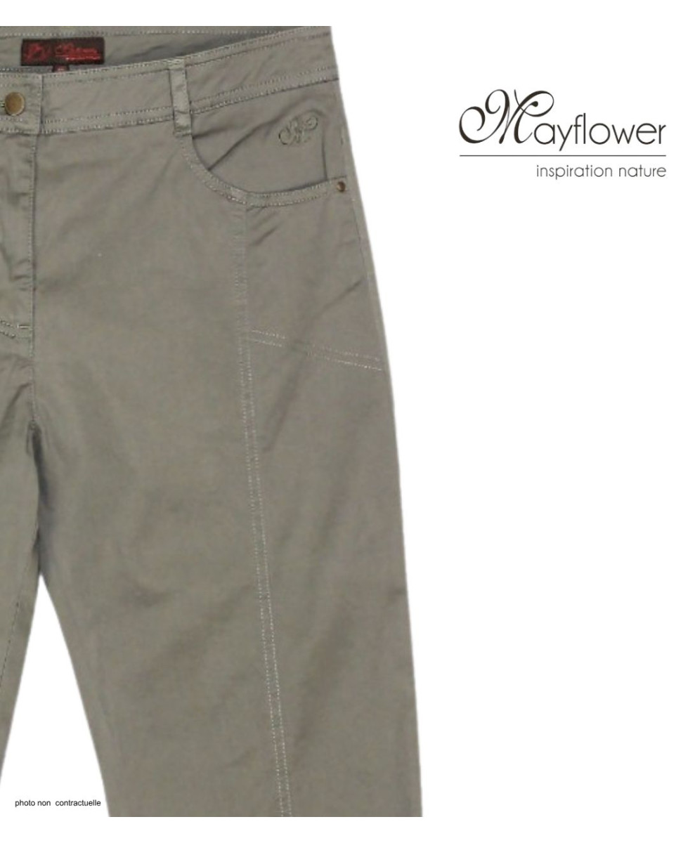 MAYFLOWER MONICA2 - Pantacourt Femme Kaki Coton Stretch