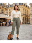 MAYFLOWER MONICA2 - Pantacourt Femme Kaki Coton Stretch