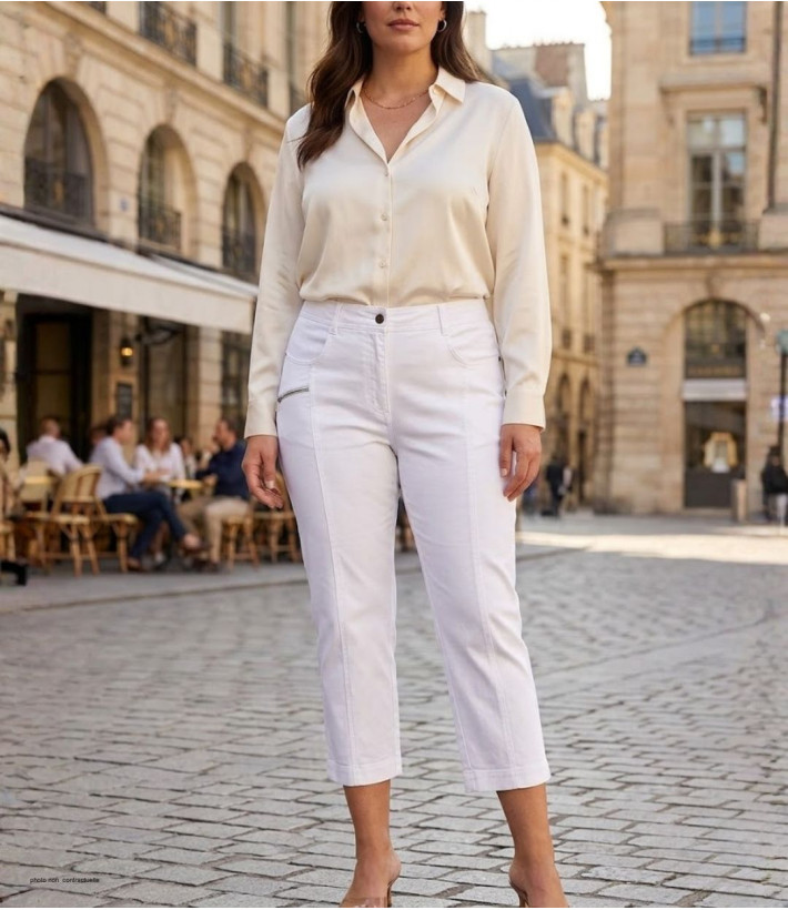 MAYFLOWER MONICA4 - Pantacourt Femme Blanc Coton Stretch