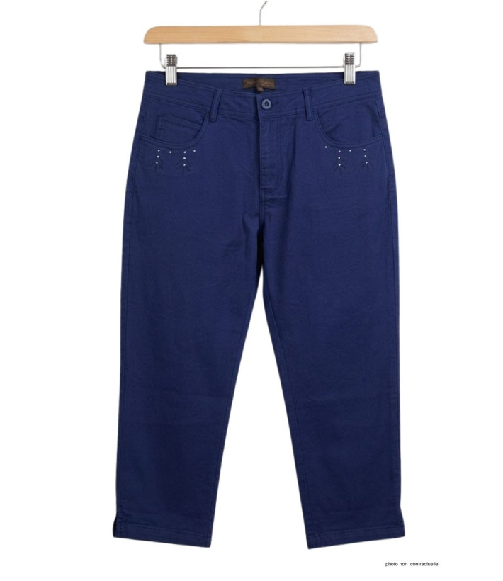 MAYFLOWER - Pantacourt Femme Marine Stretch et Brodée