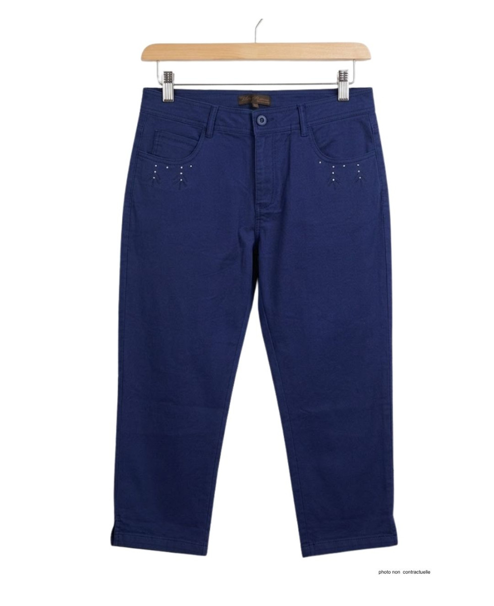 MAYFLOWER - Pantacourt Femme Marine Stretch et Brodée