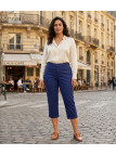 MAYFLOWER - Pantacourt Femme Marine Stretch et Brodée