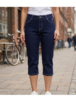 Pantacourt femme ultra-stretch MAYFLOWER modèle SAFRAN1 coloris bleu denim