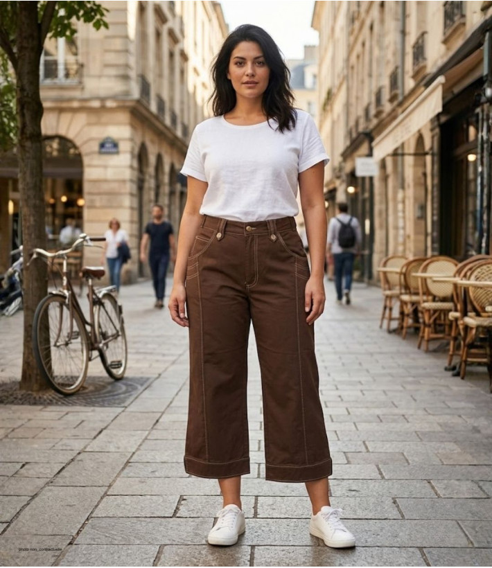 AXONE SH1161M - Pantacourt femme extensible marron confort