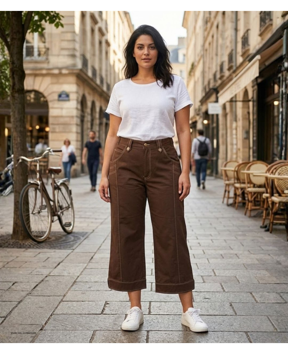 AXONE SH1161M - Pantacourt femme extensible marron confort