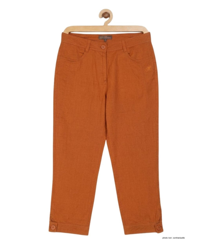 MAYFLOWER Pantacourt en lin Orange - Coupe confort femme