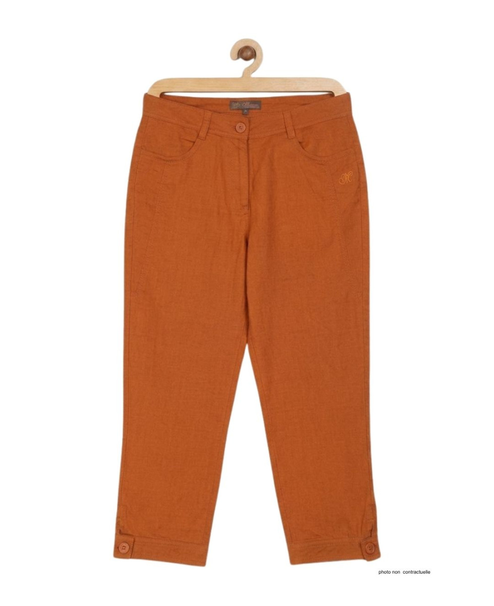 MAYFLOWER Pantacourt en lin Orange - Coupe confort femme