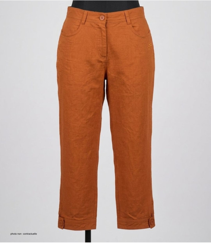 MAYFLOWER Pantacourt en lin Orange - Coupe confort femme