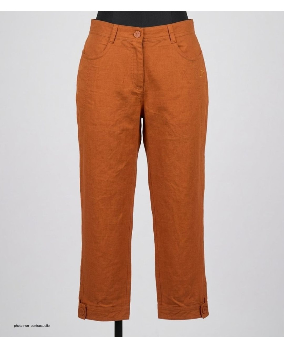 MAYFLOWER Pantacourt en lin Orange - Coupe confort femme