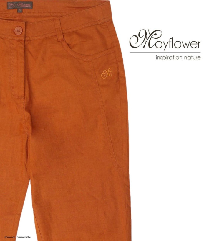 MAYFLOWER Pantacourt en lin Orange - Coupe confort femme