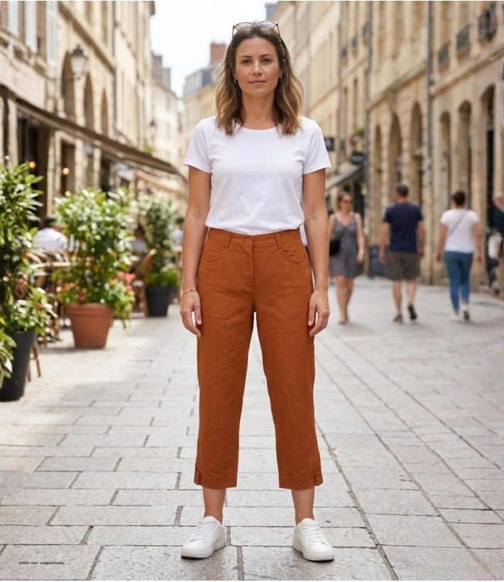 MAYFLOWER Pantacourt en lin Orange - Coupe confort femme