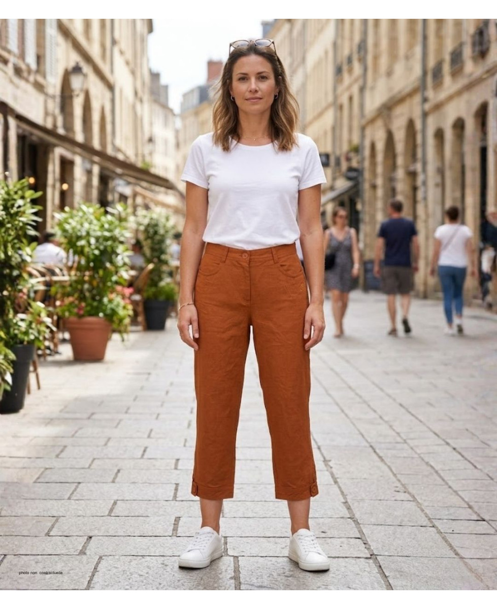 MAYFLOWER Pantacourt en lin Orange - Coupe confort femme