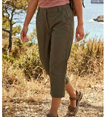 Pantacourt femme à taille élastiquée OGALO modèle 111182U001 coloris noisette marron.