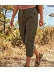 Pantacourt femme à taille élastiquée OGALO modèle 111182U001 coloris noisette marron.