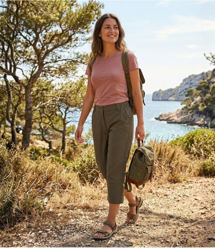 OGALO 111182U001 : Pantacourt Femme élastiqué Confort Noisette