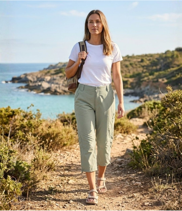 Pantacourt Femme OGALO 111182U002 Beige : Confort & Nylon