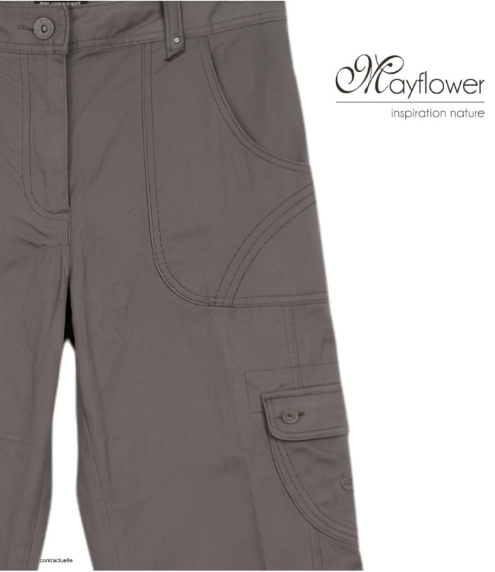 MAYFLOWER BEA1G - Pantalon Cargo Femme Gris à Poches Latérales