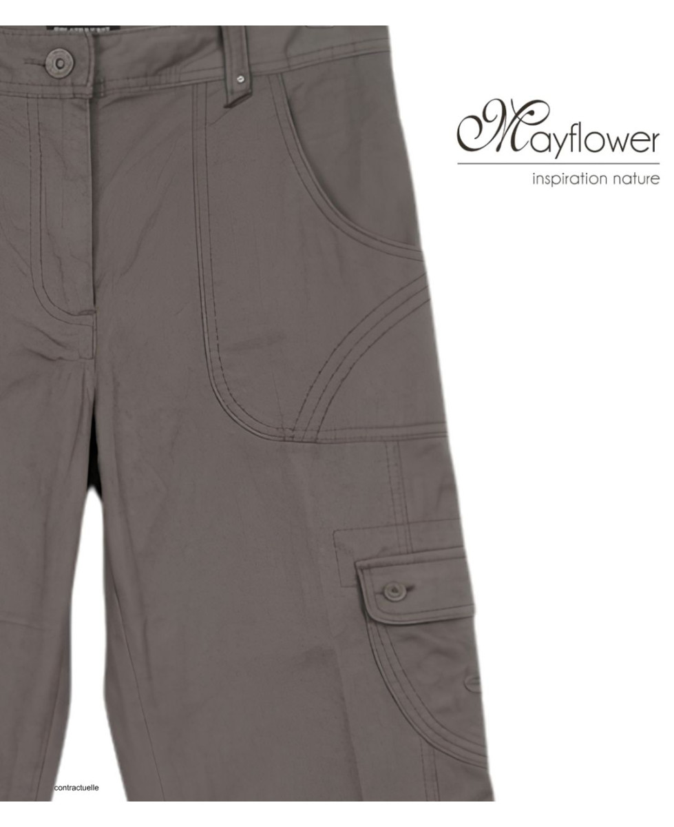 MAYFLOWER BEA1G - Pantalon Cargo Femme Gris à Poches Latérales