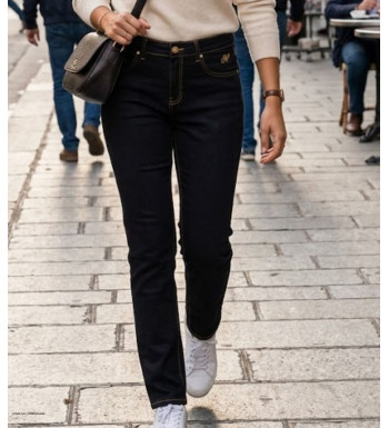 Pantalon noir femme MAYFLOWER modèle CLAUDIA1BV en tissu ultra stretch avec 5 poches.