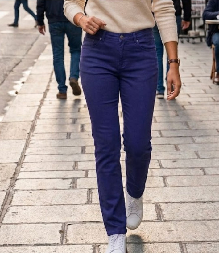 Pantalon femme bleu stone MAYFLOWER modèle CLAUDIA2 en tissu ultra stretch aspect jean.