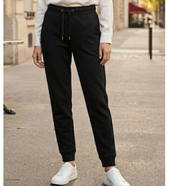Pantalon de détente femme en molleton noir MAYFLOWER PELICAN2 avec cordon de serrage et poches.