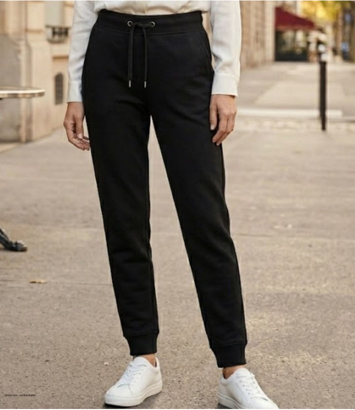 Pantalon de détente femme en molleton noir MAYFLOWER PELICAN2 avec cordon de serrage et poches.