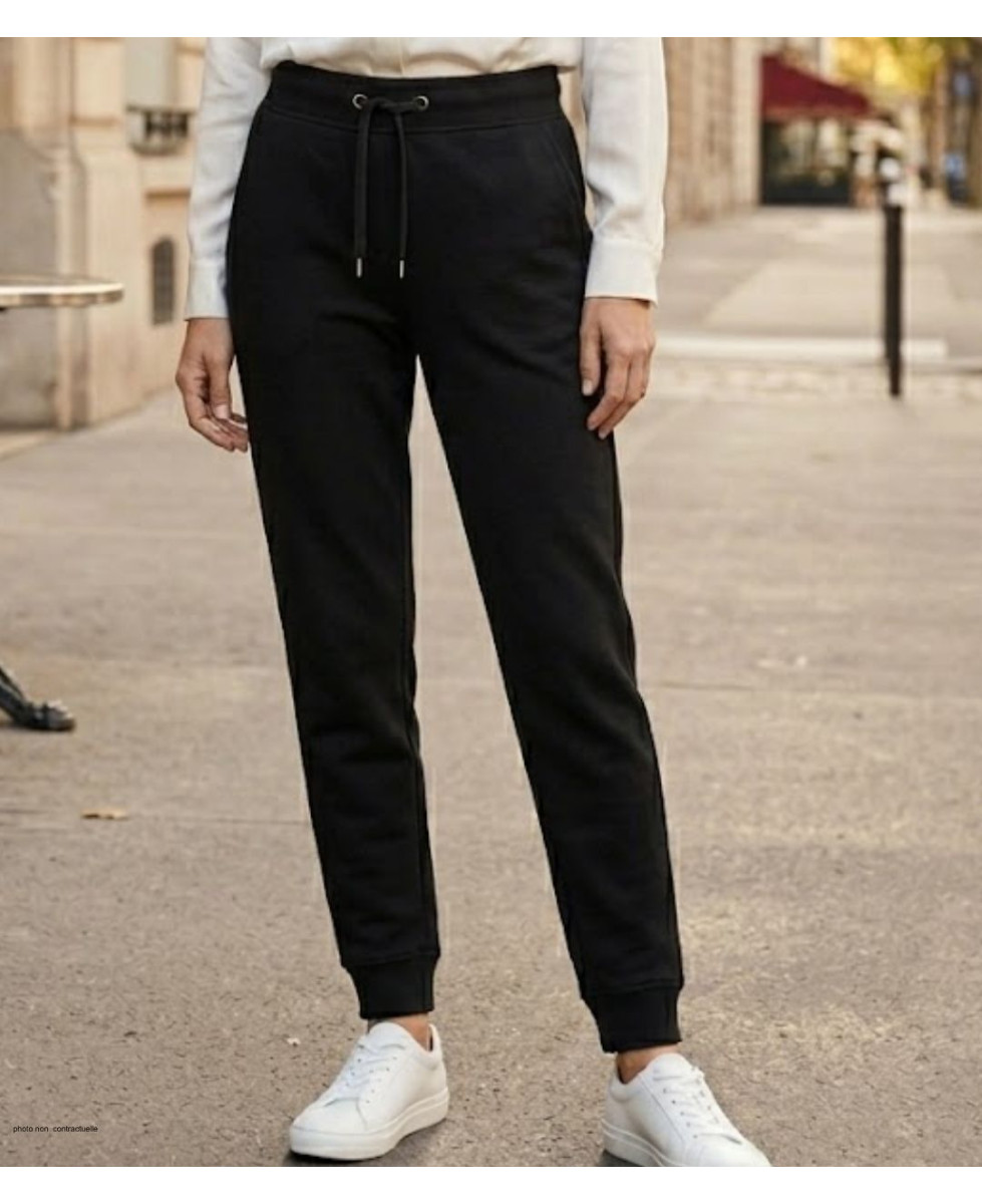 Pantalon de détente femme en molleton noir MAYFLOWER PELICAN2 avec cordon de serrage et poches.