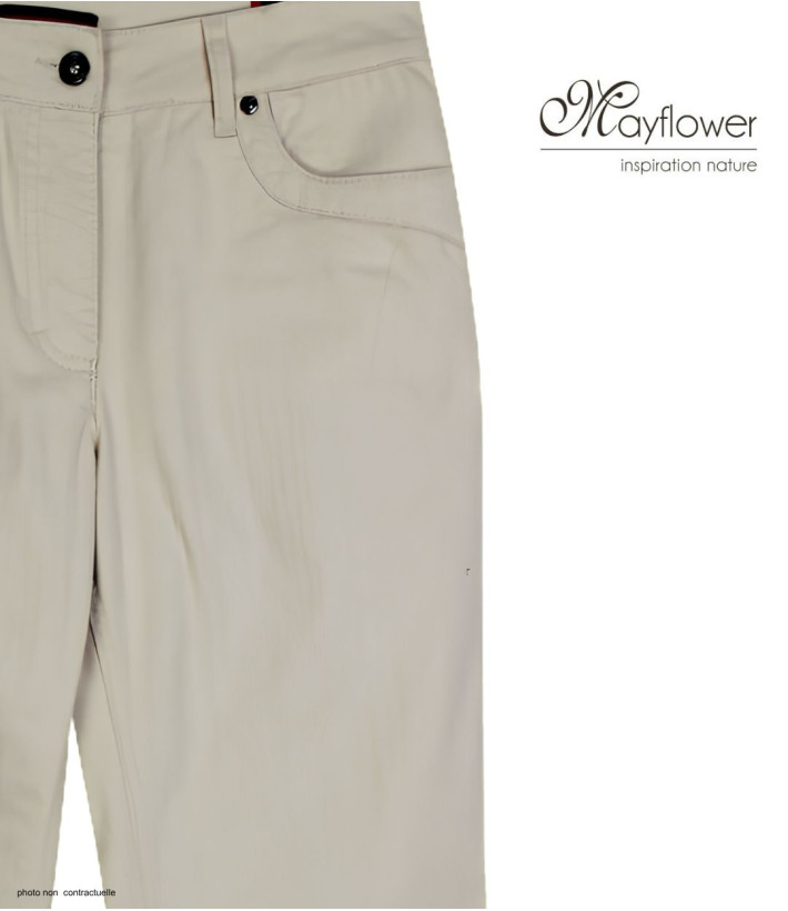 MAYFLOWER VICTORIA1 - Pantalon Femme Beige Stretch et Chic