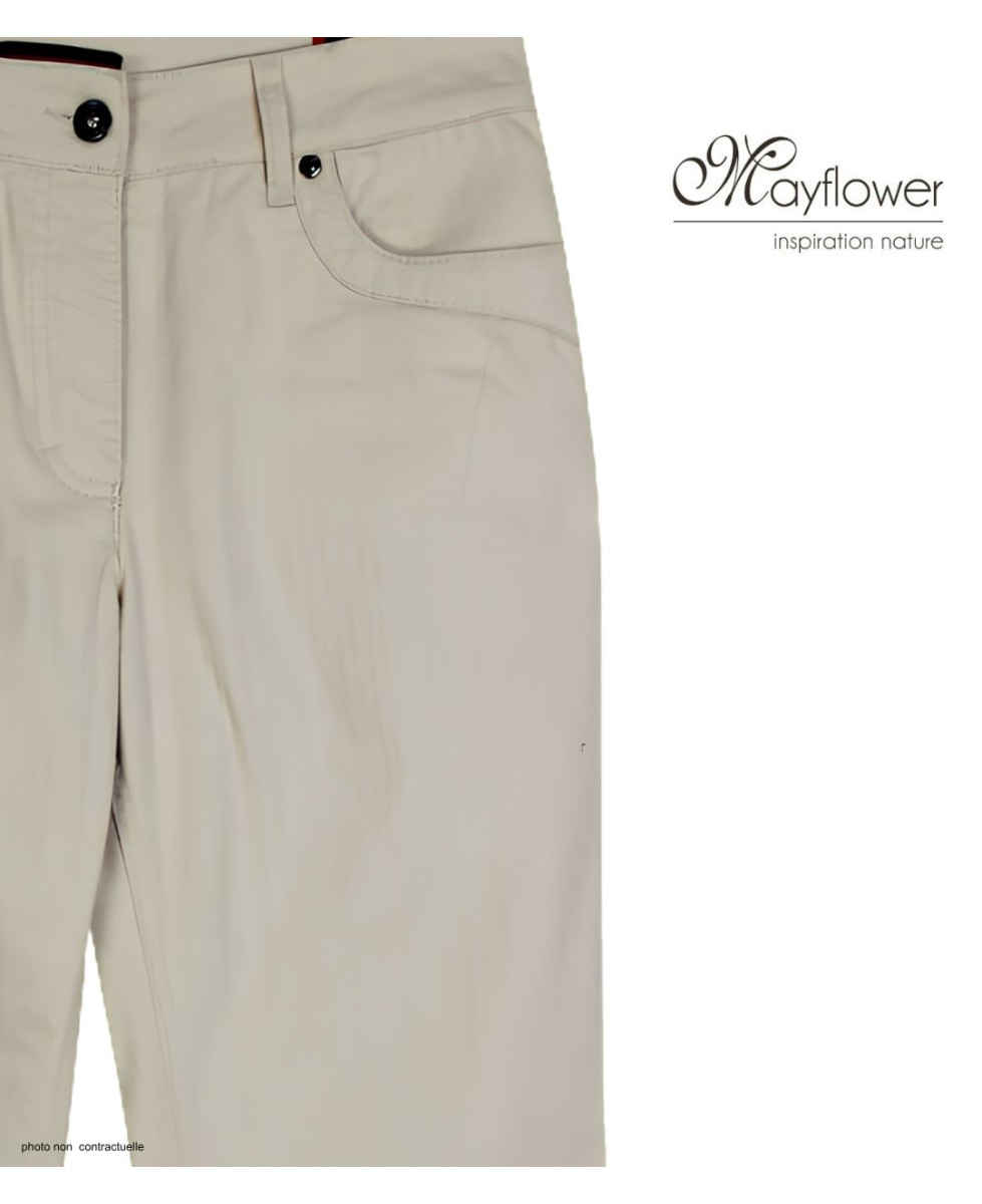 MAYFLOWER VICTORIA1 - Pantalon Femme Beige Stretch et Chic