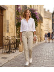 MAYFLOWER VICTORIA1 - Pantalon Femme Beige Stretch et Chic