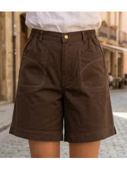 Short pour femme en coton stretch marron de la marque MAYFLOWER modèle MEKNES SE8033 avec taille élastiquée sur les hanches