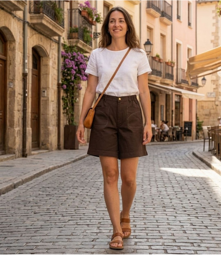 Short marron MAYFLOWER MEKNES SE8033 coton stretch taille élastique