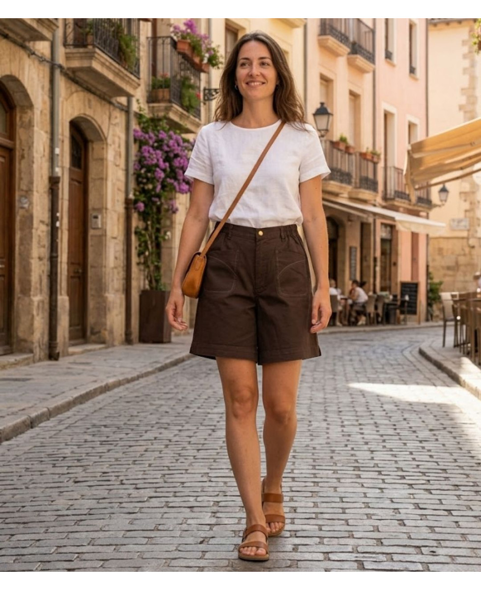Short marron MAYFLOWER MEKNES SE8033 coton stretch taille élastique