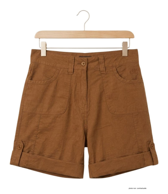 Short camel MAYFLOWER BOCCAC en lin et coton ajustable