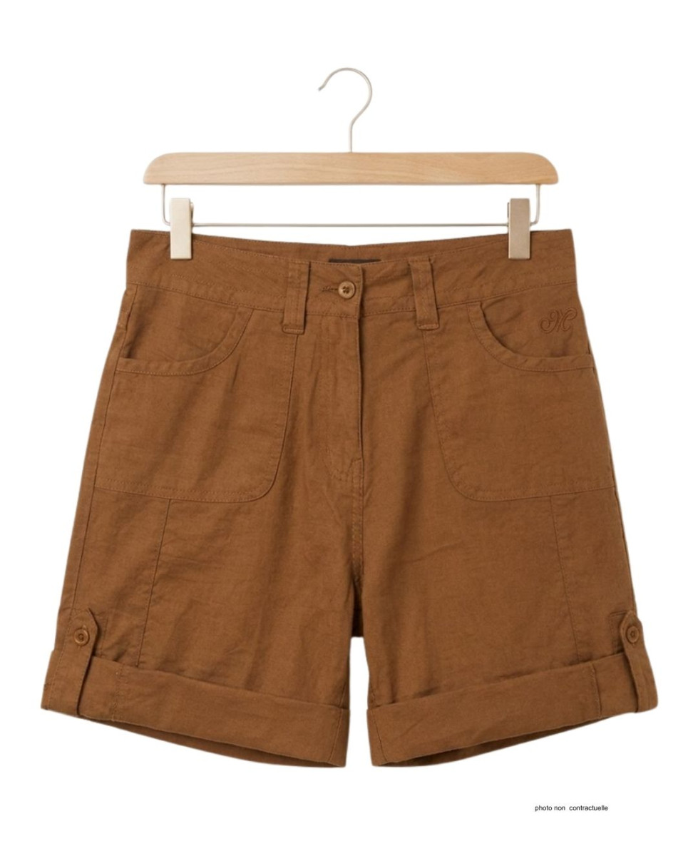 Short camel MAYFLOWER BOCCAC en lin et coton ajustable
