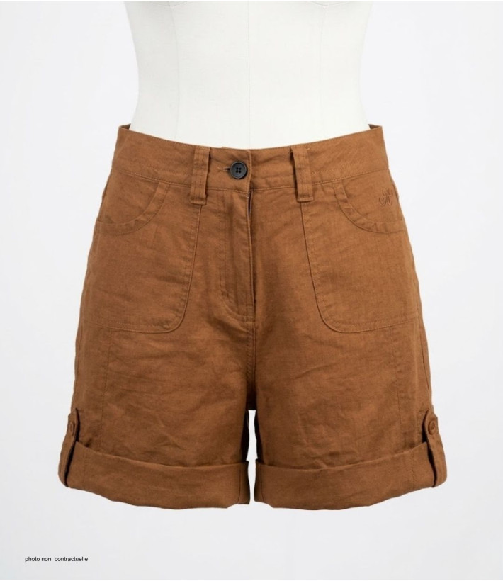 Short camel MAYFLOWER BOCCAC en lin et coton ajustable